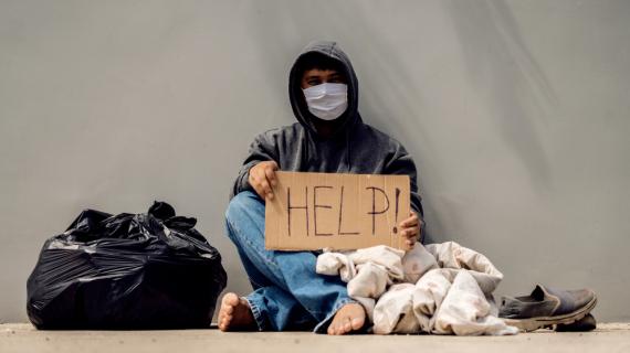 Poor man in mask