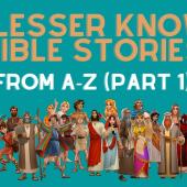 Title with bible characters standing in a group